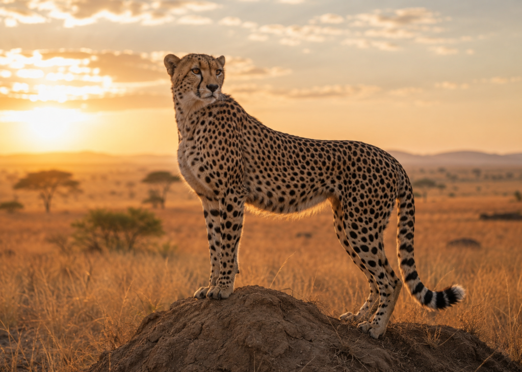 cheetah atop termite mound scanning