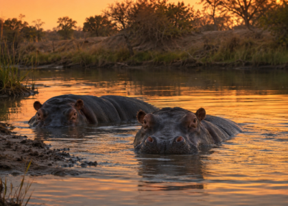 Two hippos submerged river